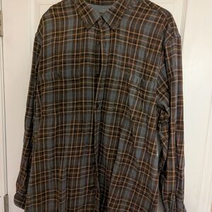 VINTAGE Men's Plaid Button-Up Shirt - Gray and Brown